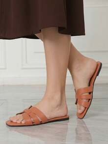 Sleekvia Sandal Musim Panas Wanita Multifungsi Ujung Persegi Terbaru 2026 - Cokelat 2 - View 4