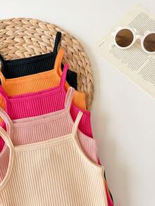 Baby Girl Casual Knit Solid Color Camisole Romper 5pcs Set - Multicolor - View 5
