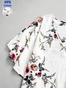 SHEIN Clasi 女款花卉印花開衩袖時尚襯衫，適合度假 - 彩色 - 查看 9