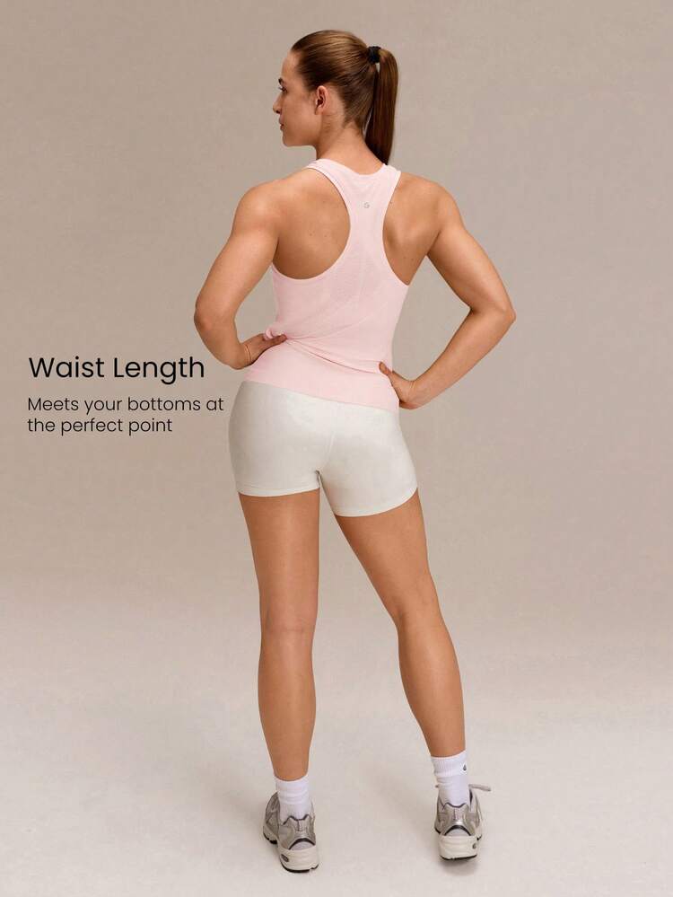Ultrafine Soft Seamless Glow The Distance Waist-Length Racerback Tank Top Medium Impact Training Running Workout Gym Wear