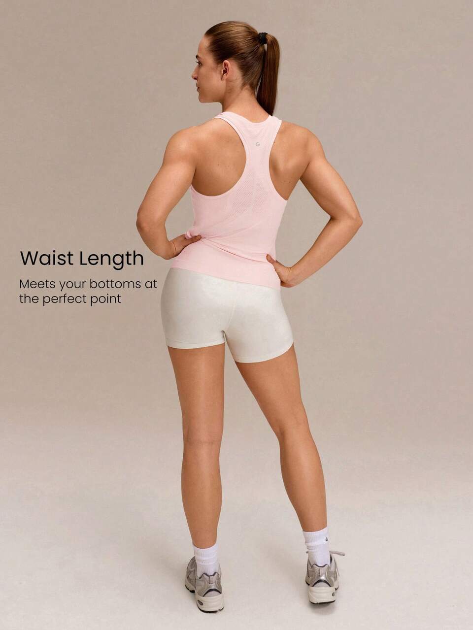 Ultrafine Soft Seamless Glow The Distance Waist-Length Racerback Tank Top Medium Impact Training Running Workout Gym Wear