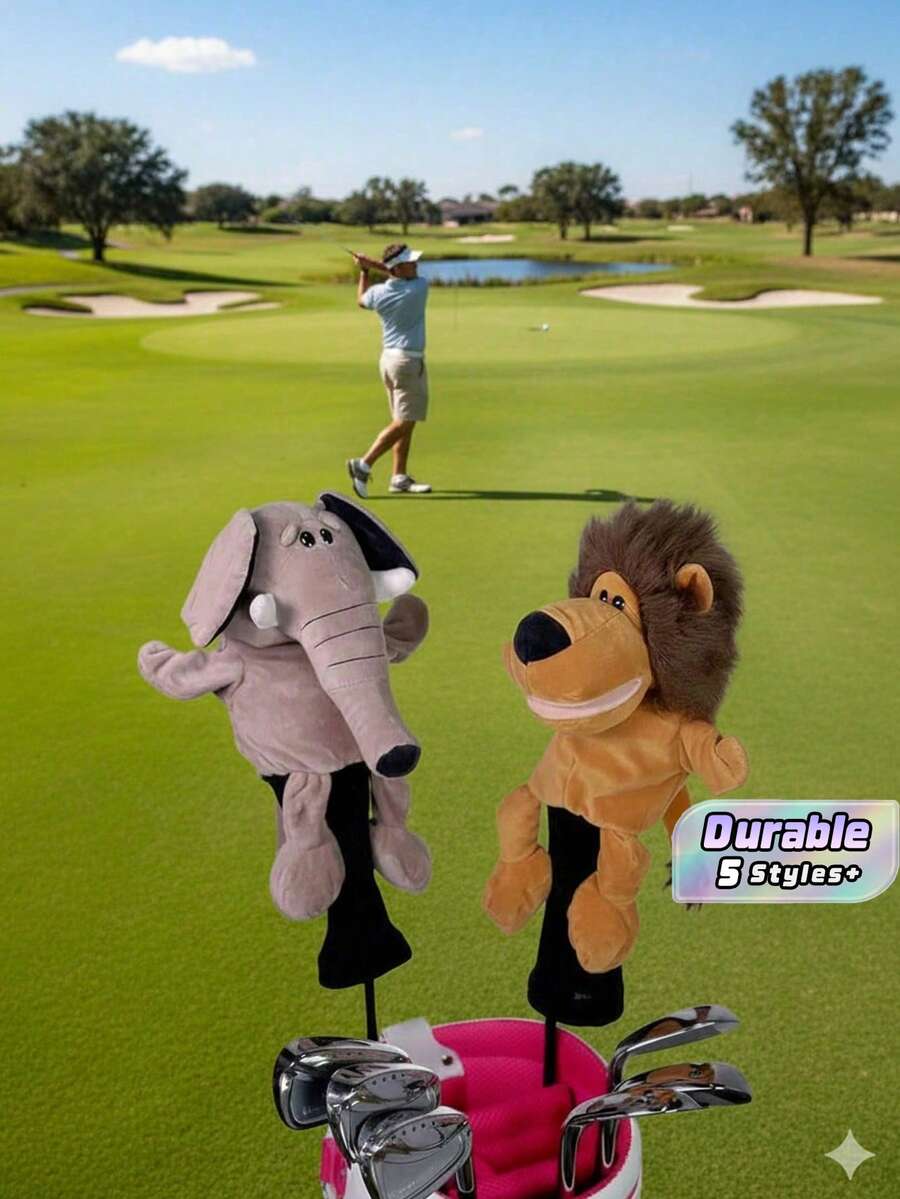 1 Piece Plush Cartoon Animal Golf Club Headcover, Cute Animal Golf Club Protector, Mixed‑Color Flannel Fabric, Ideal For Golf Enthusiasts, Golf Accessory, Sturdy & Durable, Adorable - Multicolor - View 1