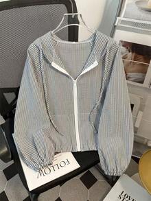 Resyla Chaqueta con capucha y cremallera, ligera y casual, con protección solar, adecuada para primavera y verano - Negro - Ver 3