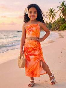 Emery Rose Kids Emery Rose Kids 女童幼童套裝，優雅可愛度假休閒風，獨特設計 - 橘色 - 查看 5