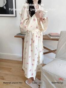 1件套女士春秋韩版简约舒适浴袍睡衣粉色蝴蝶结休闲宽松家居服睡衣速干吸汗浴袍适合泡温泉情侣款浴袍 - 粉色 - 查看 9