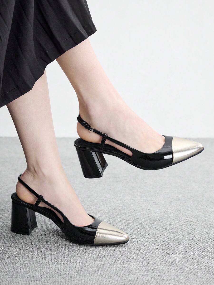 CUCCOO BIZCHIC Women's Fashion Color Block Splicing Pointed High Heels, Suitable For Daily And Dating Occasions, Spring Shoes, Suitable For Spring Break, - Gold - View 1