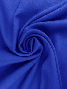 SHEIN Clasi Women's Solid Color Round Neck Short Puff Sleeve Casual Short Dress - Royal Blue - View 7