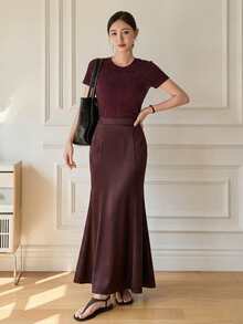 DAZY Women's Textured Long Skirt, Suitable For Spring, Summer, Party, Valentine's Day - Brown - View 5