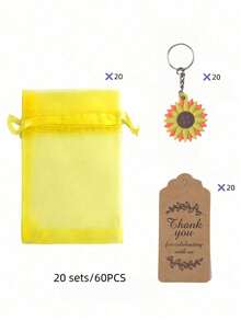 60pcs Sunflower Themed Party Favor Set, Includes Sunflower Keychains, Organza Bags, Thank You Cards, Thank You Tags, Suitable For Birthday, Summer Party, Wedding, Baby Shower, Mother's Day, Graduation, Hawaiian/Pool/Beach Party - multicolor - View 15