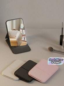 Portable Makeup Mirror, Solid Color, PU Leather, Minimalist Compact, Foldable, Cute Pocket Mirror, Birthday/Graduation Gift, Home Decor, Back To School Supplies,Giveaways,Travel,Cheap Stuff,Travel Essential - Multicolor - View 1