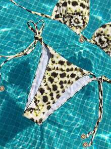 Swim Vcay Frühling/Sommer 2-teiliges Damen Strandbekleidungsset, modisches süßes sexy Urlaubs-Seaside-Schwimmbad-Party-Set mit zufälligem mehrfarbigem Leopardenmuster, Sonnenaccessoire, Neckholder-Top mit offenem Rücken und Bindung, Dreiecks-Top und Bikini-Unterteil mit seitlicher Bindung - Verschiedenfarbig - Übersicht 6