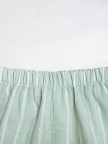 Teen Girl Casual Daily Versatile Comfortable Fitted Striped Round Neck Ruffle Top And Long Pants Set - Mint Green - View 4