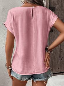 Breezaya Vacation Casual Solid Color Lace Patchwork Shirt - Baby Pink - View 3