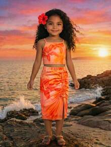 Emery Rose Kids Emery Rose Kids 女童幼童套裝，優雅可愛度假休閒風，獨特設計 - 橘色 - 查看 11