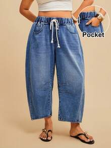 Travachic Plus Size Casual Washed Curved Leg Jeans - Medium Wash - View 1