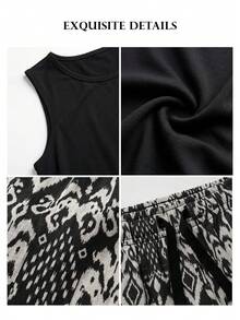 ELLERISSA Conjunto de top de tirantes y pantalones cortos estampados en talla grande - Negro - Ver 6