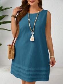 EMERY ROSE Vestido de fiesta casual de cuello redondo de unicolor para mujer talla grande - Agua verde azul - Ver 2