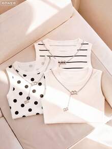 Resyla Women's Spring/Summer New Arrival Bestselling Striped, Polka Dot, Solid Color Printed Camisole Vest Tops, Versatile All-Match Fitted Style - Multicolor - View 3