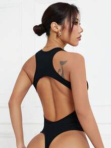 Slayform Sexy Solid Backless Sleeveless Jumpsuit - Black - View 3