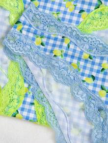 SHEIN 2pcs/Pack Women's Lace Patchwork Digital Print Bikini Panties - Multicolor - View 6