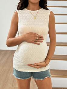 SHEIN Maternity Summer Minimalist Solid Color Textured Fitted Tank Top - White - View 8