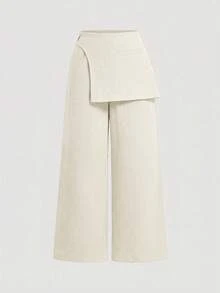 SHEIN MOD Plus Size Women Dark Gray Overlay Formal Pants, Suitable For Back To School Season, Workwear In Fall/Winter - Apricot - View 6