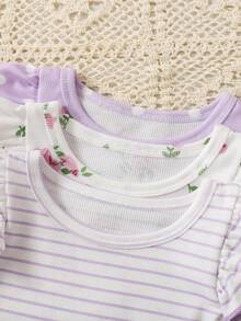 SHEIN Playful Pals 6pcs/Set Baby Girl Round Neck Multi-Color Combination Ruffle Flutter Sleeve Top & Elastic Waist Ruffle Hem Shorts Set, Comfortable Casual Cute Spring Summer Autumn New Style - Multicolor - View 5