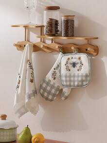 3pcs/Set Bee Print Oven Mitt & Pot Holder & Hand Towel, Oven Mitts Linen Set For Home - Multicolor - View 8