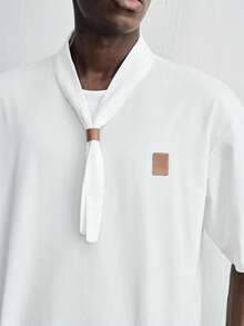 ROMWE MEN 2026 Men's Sailor Collar Patchwork Design Short Sleeve Casual T-Shirt - White - View 7