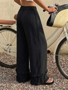 DAZY Women's Solid Color Drawstring Waist Casual Versatile Daily Wear Pants Vacation Black Autumn - Black - View 3