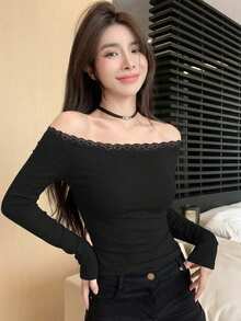DAZY Camiseta Feminina Justa de Um Ombro Só - Preto - Visão 6