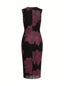 Ellevyn Women's Sleeveless Pleated Printed Mesh Knit Dress, Summer - Multicolor - View 8