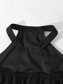 SHEIN 女童可调节吊带纯色连衣裙，后背镂空设计，适合夏季旅行、度假、海滩穿着 - 黑色 - 查看 6