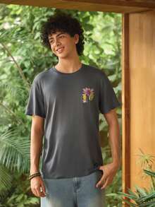 Whitmere T-shirt à manches courtes pour hommes de style mexicain rétro imprimé, confortable et respirant, convient pour l'été, à la mode mode - Gris foncé - Voir 2