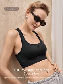 Bralution Women's Minimalist Solid Color Square Neck Sports Bra - Black - View 2
