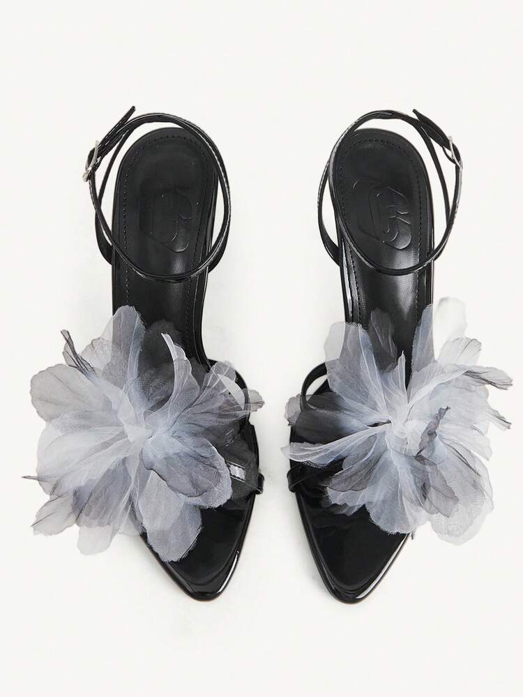 CUCCOO CHICEST Black Patent Leather Back Empty Word With Sandals Female Sexy Pointed Thin Heels Casual Wear Fashion White Open-Toed High Heels Female