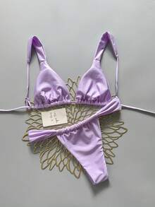Swim Basics Women's Summer Beach Solid Color Sexy Bikini Two-Piece Swimsuit Set - Mauve Purple - View 2