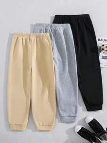 SHEIN 3件裝兒童/青少年男孩休閒百搭黑色、灰色、多色運動長褲，適合通勤、上學、日常休閒穿著、運動，春/夏/秋/冬四季適用 - 彩色 - 查看 3