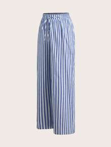 SHEIN Tall CURVE Conjunto de 3 piezas de pantalones casuales de vacaciones con cordón, textura y rayas de unicolor para mujer talla grande - Multicolor - Ver 8