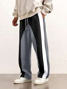 Manfinity EMRG Men's Casual Sports Colorblock Drawstring Waist Slant Pocket Long Pants - Grey - View 4