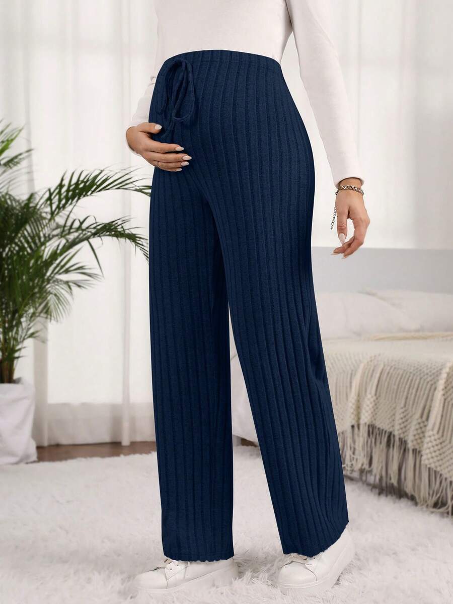 SHEIN Pantalones rectos de unicolor versátiles y casuales para maternidad - Azul Marino - Ver 1