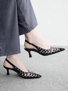 CUCCOO BIZCHIC Personalized Rivet Embellishment, Hollow Pointed Slingback Women's Shoes, Cool Commuter Women's Shoes Fall Shoes - Black - View 1