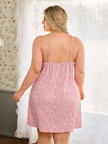 CottageSlumber Plus Size Women's Pink Floral Textured Soft & Comfortable Crinkle Woven Slip Dress, Romantic Sweet Suitable For Sleepwear Or Outerwear - Pink - View 2