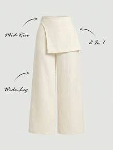 SHEIN MOD Plus Size Women Dark Gray Overlay Formal Pants, Suitable For Back To School Season, Workwear In Fall/Winter - Apricot - View 7
