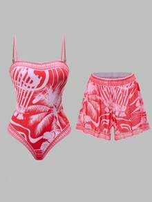 Swim Oasis 26SS 春夏 粉色波浪棕櫚樹印花分體式比基尼泳衣 2件組 - 彩色 - 查看 4