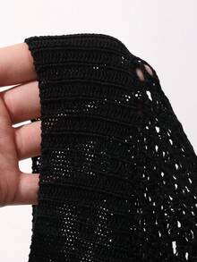 DAZY Black Ribbed Hollow-Out Half Mesh Short Sleeve Knit Top For Men Summer - Black - View 7