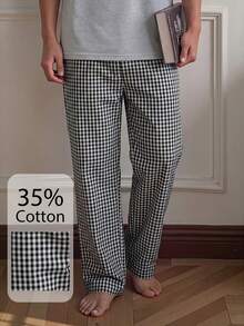 Napfluff Celana Piyama Pria Motif Kotak-kotak Tenun - Hitam dan Putih - View 1