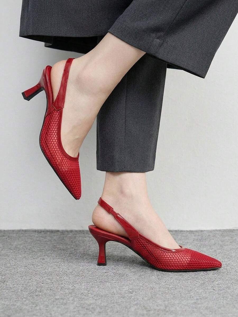 CUCCOO BIZCHIC Royal Sister Style Sexy Babes Red, Closed Toe Slingback Mesh Women's Shoes - Red - View 1