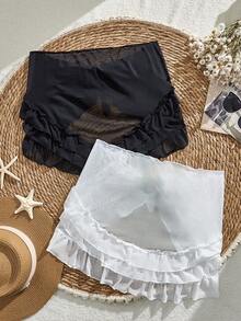 SHEIN 女款網紗超短罩裙與配套上衣兩件套，多色 - 彩色 - 查看 2