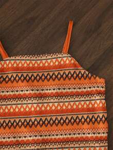 Tween Girls Vacation Bohemian Totem Floral Camisole Top + Loose Straight Leg Pants Woven Vest Set - Orange - View 4